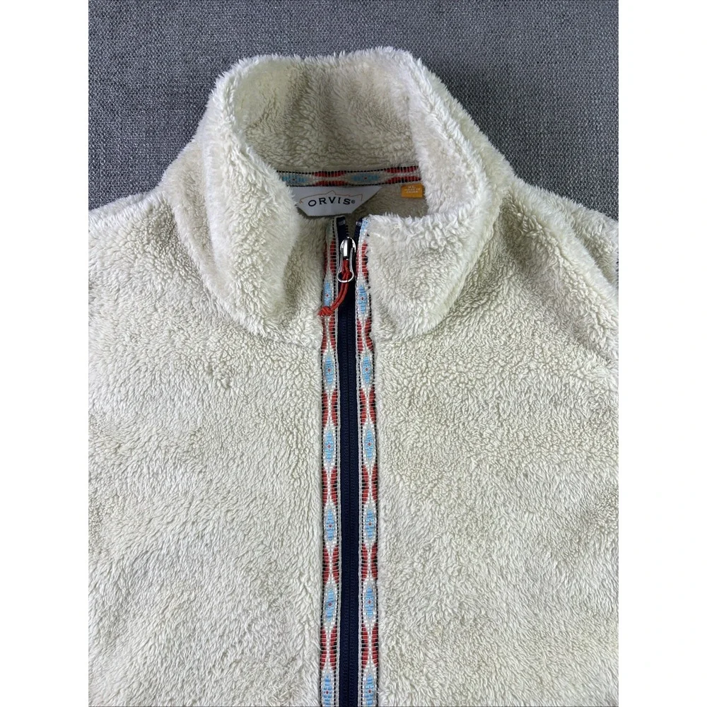 Orvis Sherpa Vest Womens XL Aztec Trim Cream White Full Zip Pockets Preppy‎